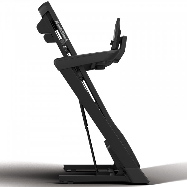 Folded side view of the NordicTrack T Series 7 Treadmill.
