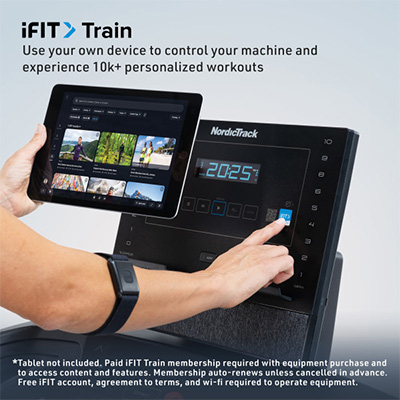 User controlling iFIT workouts on the NordicTrack T Series 7 Treadmill