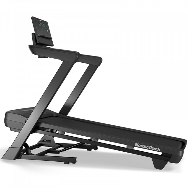 Left side view of the NordicTrack T Series 8 Treadmill at an incline.