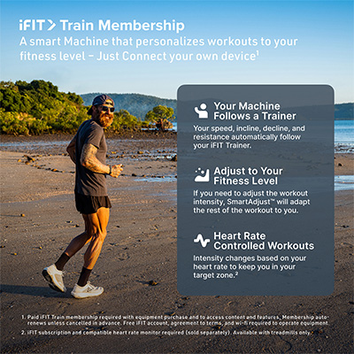 Model running outdoors representing iFIT Train Membership features for NordicTrack T Series 8 Treadmill 