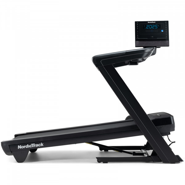 Right side view of the NordicTrack Commercial LE Treadmill with the console tilted.