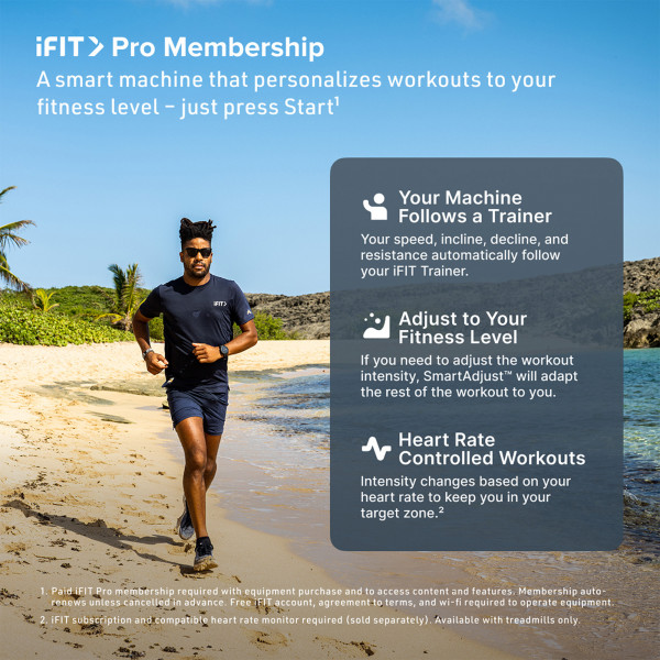 Model running outdoors representing iFIT Pro Membership features for NordicTrack T Series 10 Treadmill