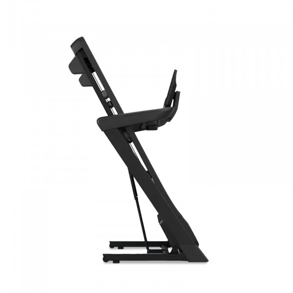 Side folded view of the NordicTrack T Series 16 Treadmill showing SpaceSaver design