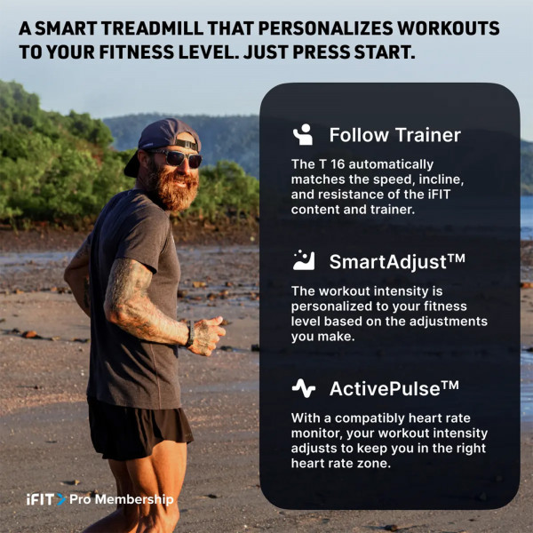 iFIT feature display showing trainer guidance and smart adjustments on the NordicTrack T Series 16 Treadmill