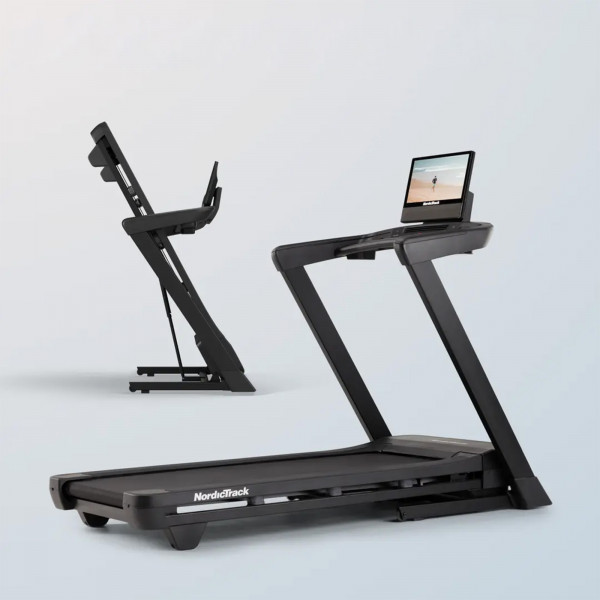 Side and folded views of the NordicTrack T Series 16 Treadmill