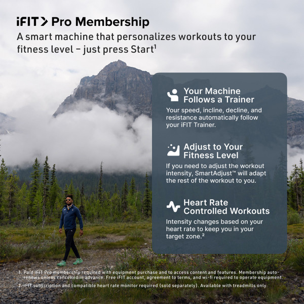 Model walking on trail representing iFIT trainer-led workouts for NordicTrack T Series 16 treadmill