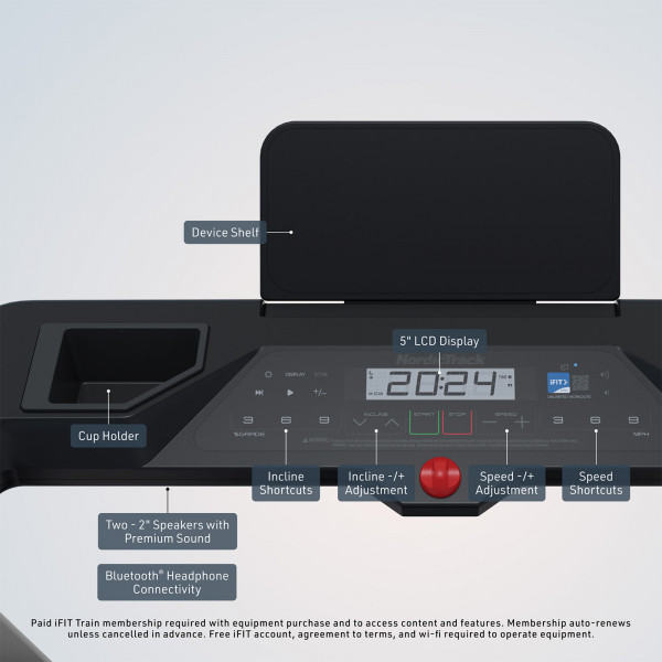 Console close-up of the NordicTrack T Series 5 Treadmill with controls