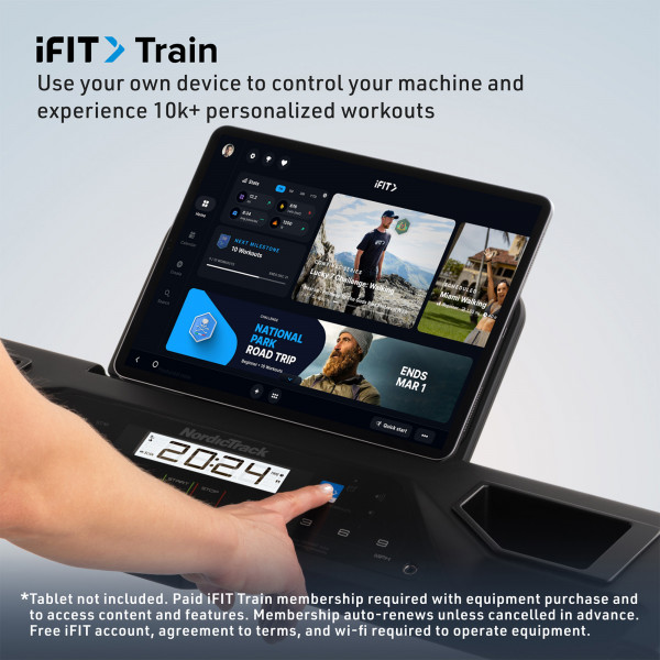 Tablet connected to the NordicTrack T Series 5 Treadmill with iFIT workouts
