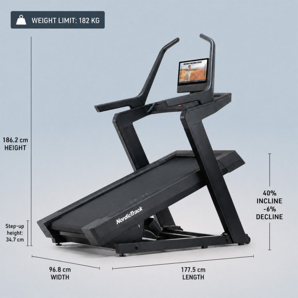 NordicTrack X16 Treadmill with dimensions and incline details