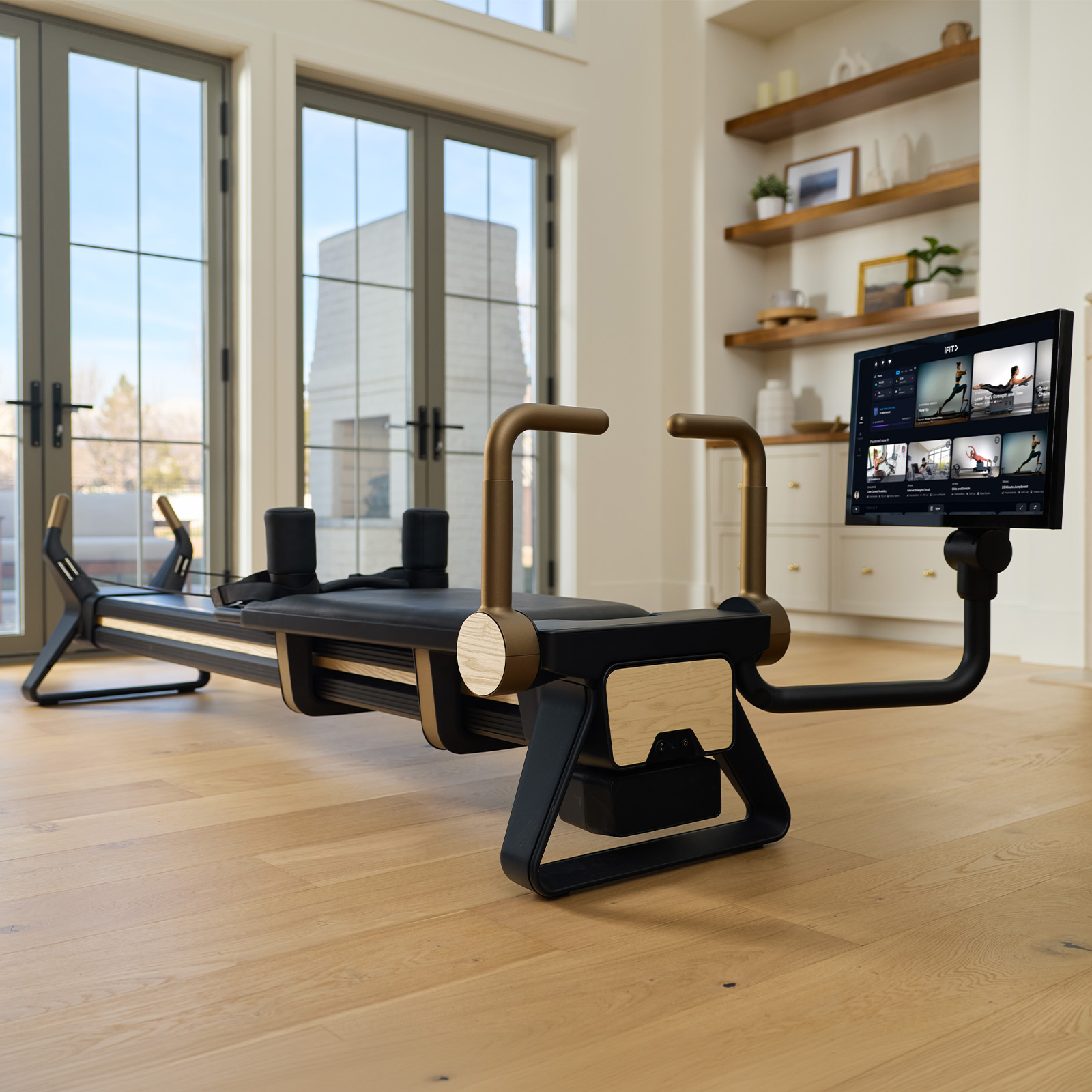 NordicTrack Ultra 1 Reformer with tilted screen in a home setting