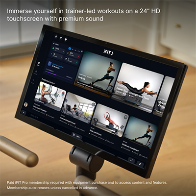 Close-up of the touchscreen on the NordicTrack Ultra 1 Reformer