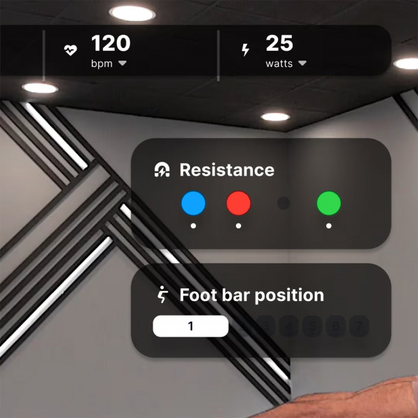 On-screen resistance level and foot bar position controls displayed during workout on the NordicTrack Ultra 1 Reform RX-S