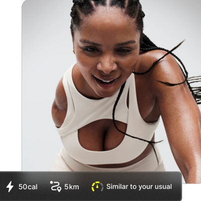 An infographic for Peloton IQ. An example of the on-screen statistics are shown. 