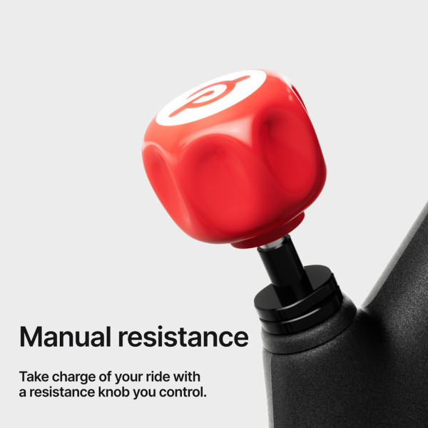 An infographic stating: Manual resistance. Take charge of your ride with a resistance knob you control. 