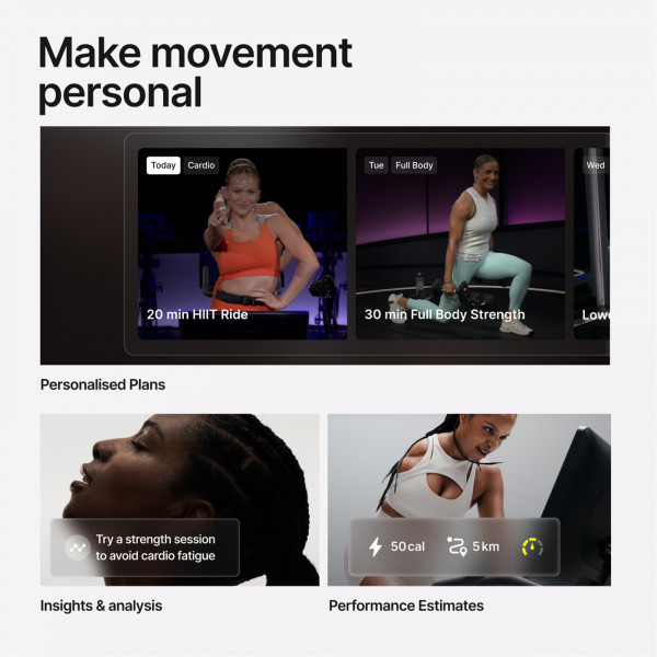 An infographic with three images. The title is: "Make movement personal". The three images state: Personalised plans, insights & analysis, and performance estimates