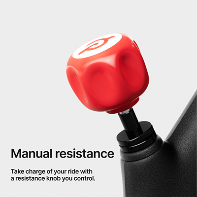 Infographic of the Peloton Cross Training Bike resistance knob with the caption: "Manual resistance. Take charge of your ride with a resistance knob you control."