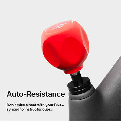 An infographic stating: "Auto Resistanc. Don't miss a beat with your Bike+ synced to instructor cues." 