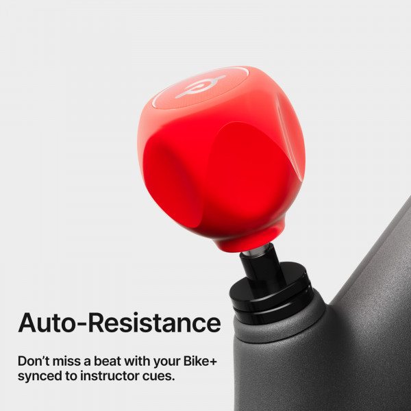 An infographic stating: "Auto Resistanc. Don't miss a beat with your Bike+ synced to instructor cues."