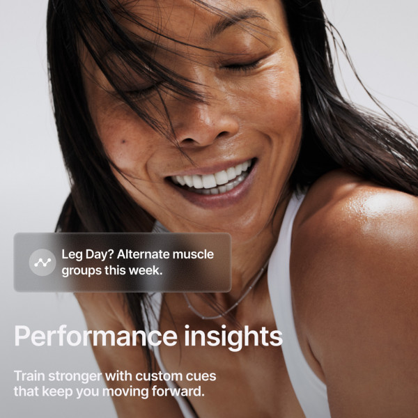 An infographic stating: "Performance Insights. Train Stronger with custom cues that keep you moving forward."