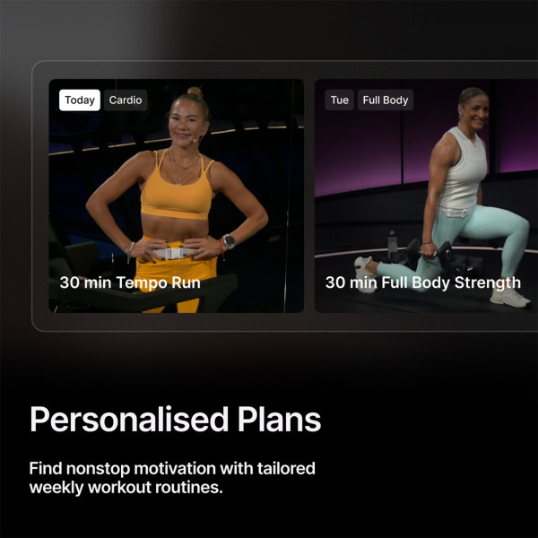 An infographic showing the personalised plans available through the Peloton Cross Trainer Tread. The caption reads: "Find nonstop motivation with tailored weekly workout routines."