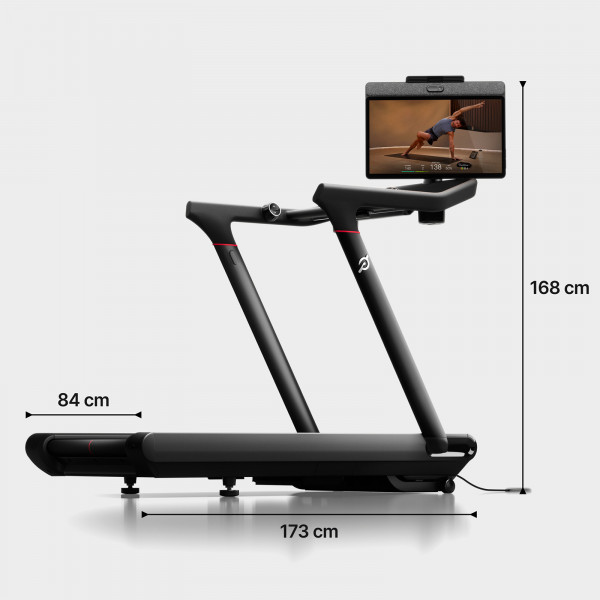 Side view of the Peloton Tread Vision with dimensions