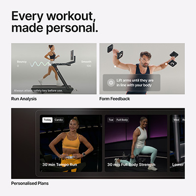 Peloton Tread Vision showing run analysis, form feedback, and personalised plans 