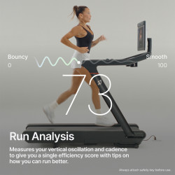 Model running on the Peloton Tread Vision with run analysis