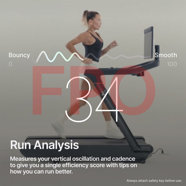 Model running on the Peloton Tread Vision with run analysis