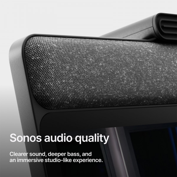 Closeup of the Sonos speaker on the Peloton Tread Vision