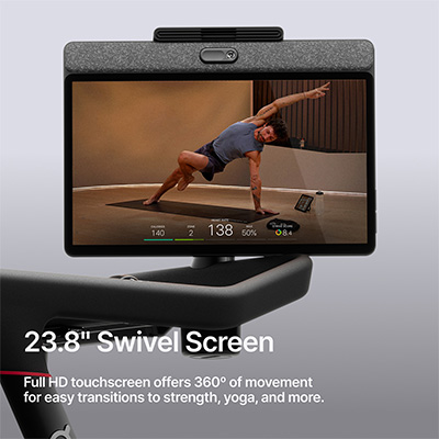 Closeup of the 23.8 inch swivel screen on the Peloton Tread Vision 