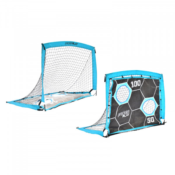 PrecisionPLAY 2-in-1 Pop-Up Target Goal dual product view showing the open goal and target net setup