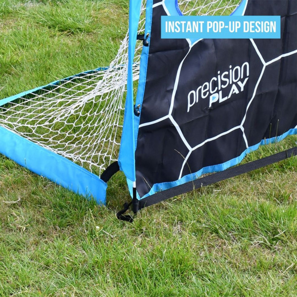 Close-up of the PrecisionPLAY 2-in-1 Pop-Up Target Goal frame and net showing the instant pop-up design
