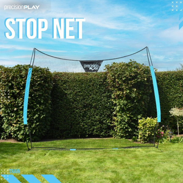 Front view of the PrecisionPLAY Stop Net set up in a garden