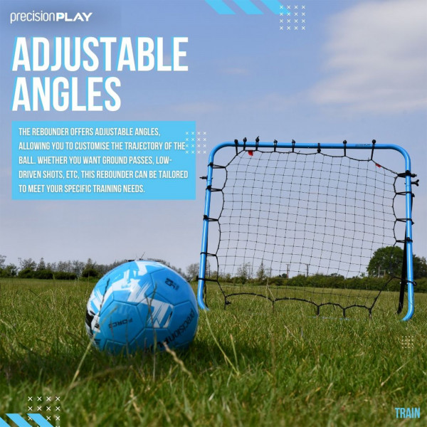 Football and PrecisionPLAY Adjustable Rebounder showing adjustable angles
