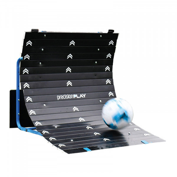 PrecisionPLAY Skills Trainer Ramp Rebounder with football rebounding off the ramp