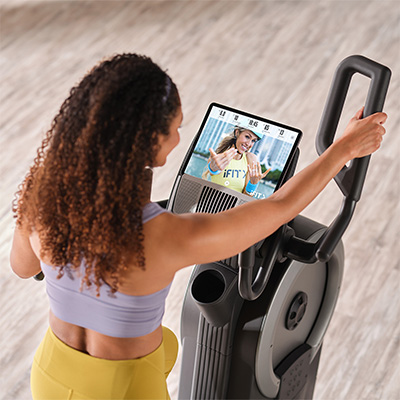 Close-up of iFIT workout streaming on the ProForm Trainer HL Elliptical Machine & Stepper console
