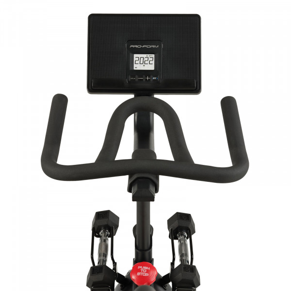 Console and handlebar close-up of the ProForm Pro Trainer 500 Bike
