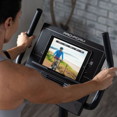 Overhead view of an iFIT cycling workout on the ProForm 225 CSX Upright Exercise Bike 