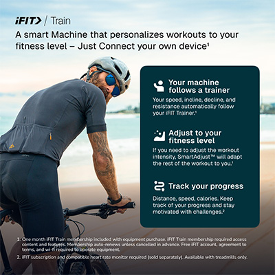 Outdoor scene view of mountain biking training with iFIT app features 