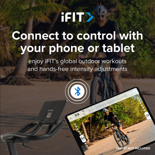 iFIT app connected to the ProForm Sport CX Bike via tablet