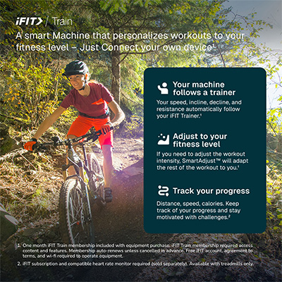 Outdoor scene view of mountain biking training with iFIT app features 