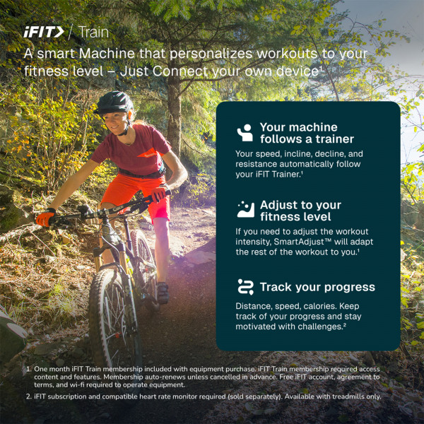 Outdoor scene view of mountain biking training with iFIT app features
