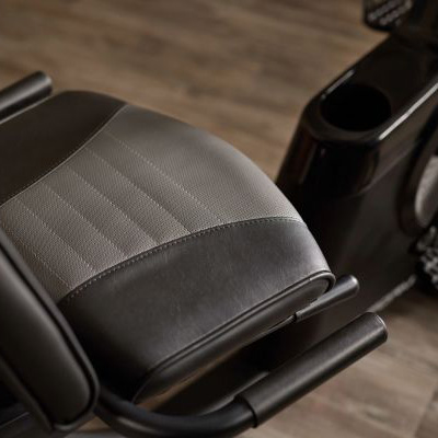 Close up of the padded seat on the ProForm 325 CSX Recumbent Bike  