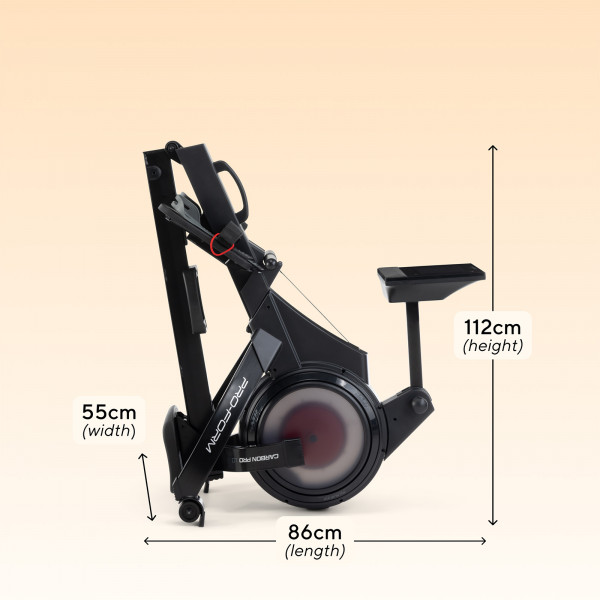 Folded storage dimensions graphic for the ProForm Carbon Pro10 Rower