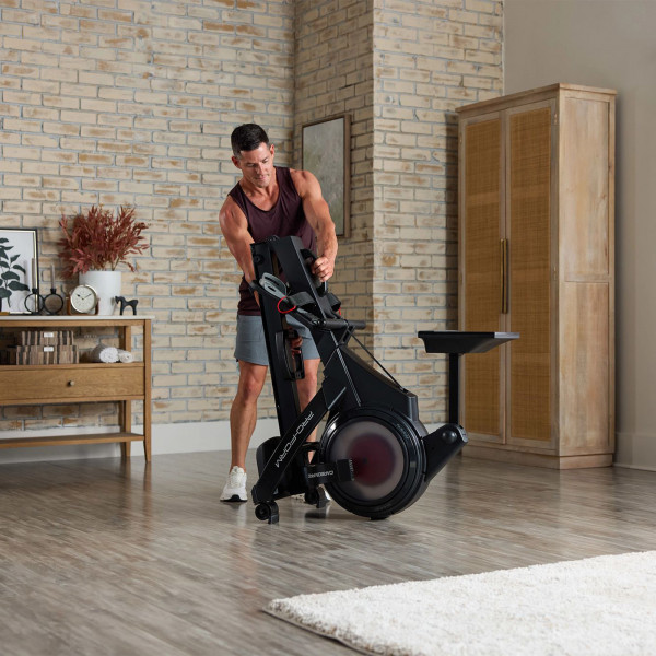 Model folding the ProForm Carbon Pro10 Rower for compact storage