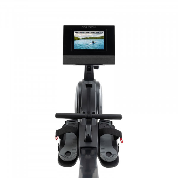 Front view of the ProForm Carbon Pro10 Rower with integrated HD touchscreen