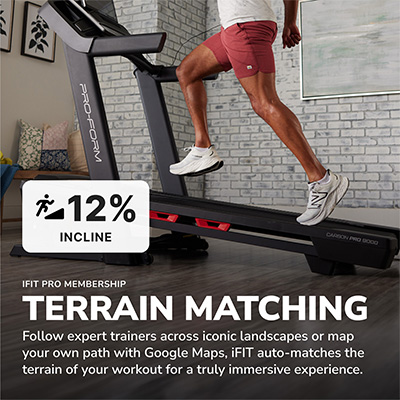 Model running on the ProForm Carbon Pro 9000 Treadmill at a 12 percent incline 