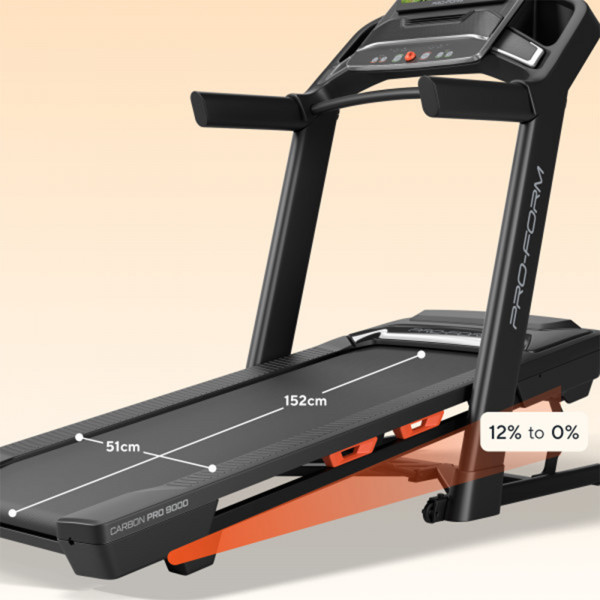 Running deck dimensions shown on the ProForm Carbon Pro 9000 Treadmill