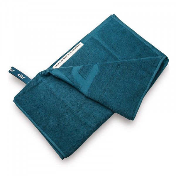 Folded PTP Sports Pro Cotton Towel Regular - Petrol Blue with tag visible