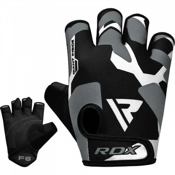 Front view with palm inset of the RDX F6 Fitness Gym Gloves